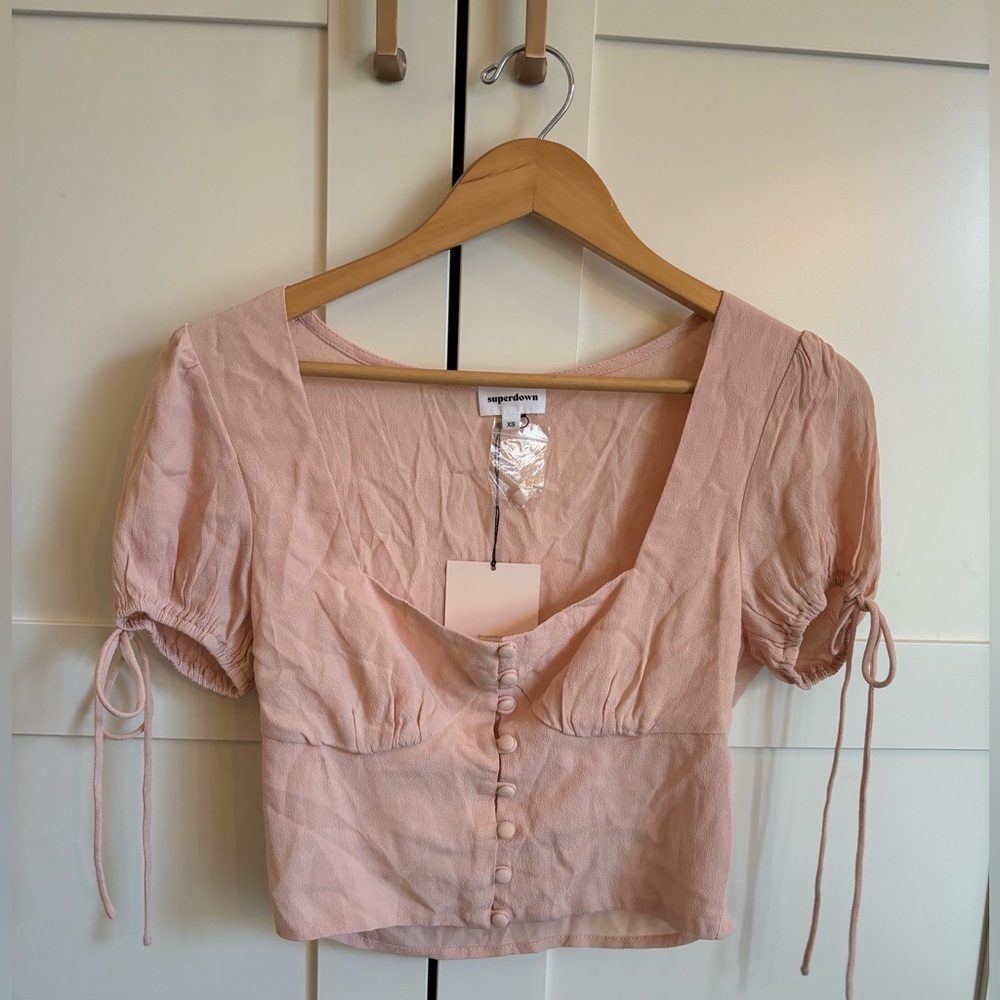 REVOLVE SUPERDOWN rosa button up crop top soft pi… - image 2